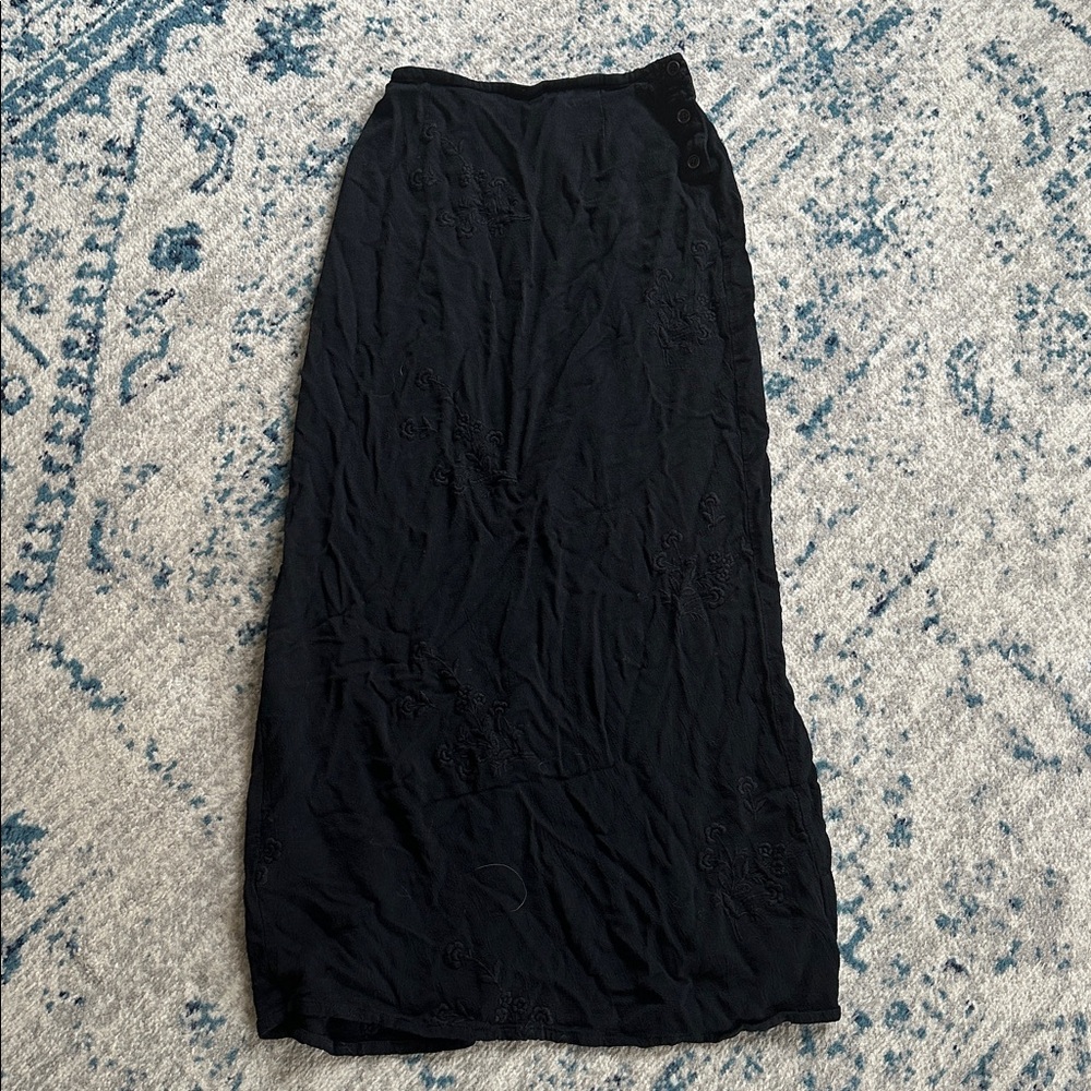 Johnny Was Vintage embroidered Black Maxi Skirt Boho Prarie